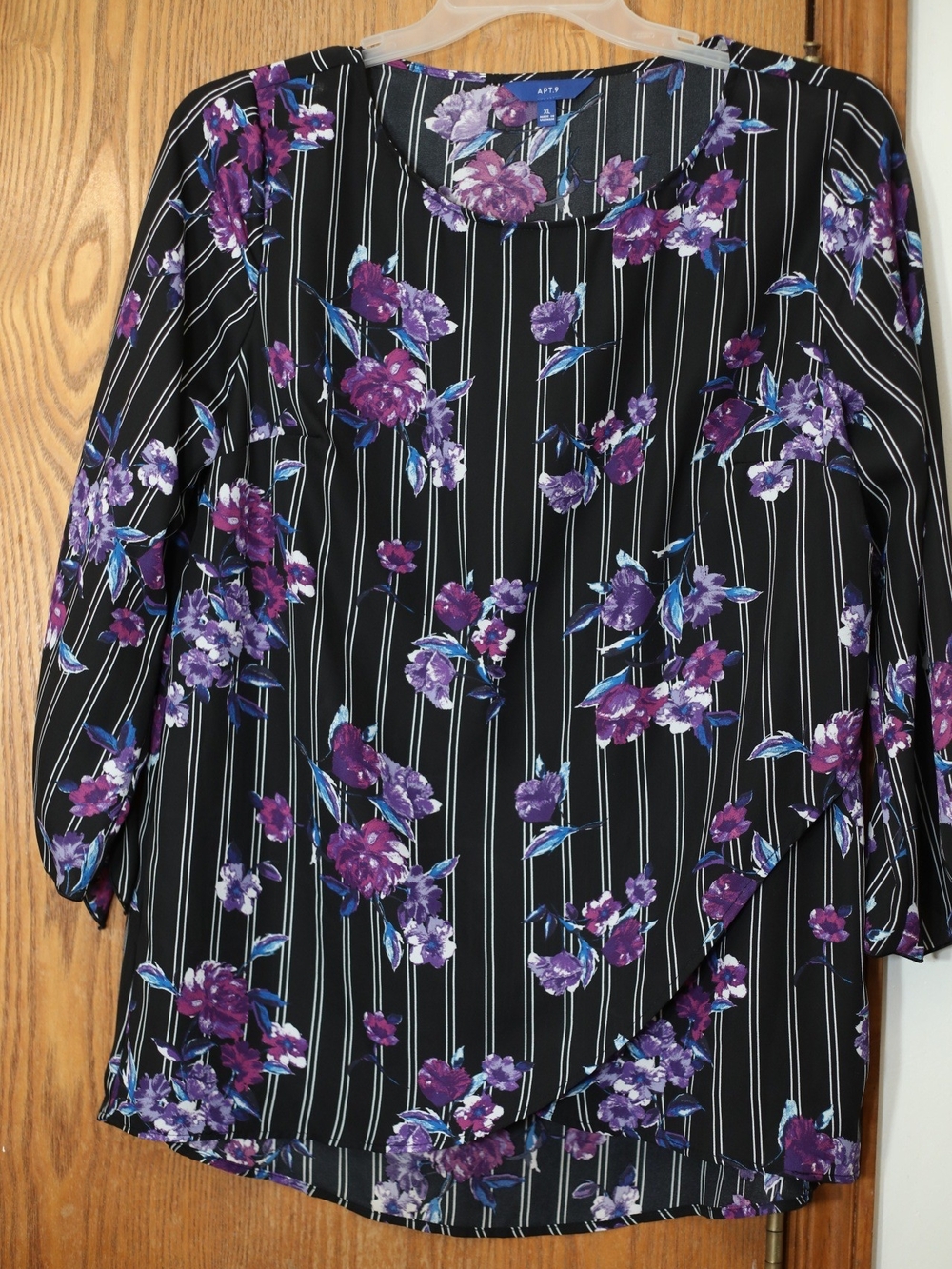Apt. 9 Black Purple Floral Wrap-Front Blouse